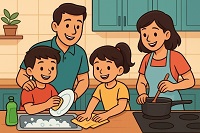 Family Members Washing Plates